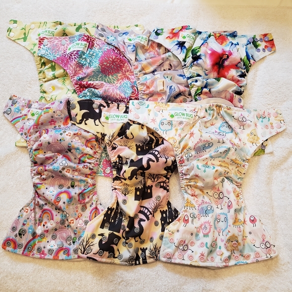 Glowbugs Other - Glowbugs Cloth Diapers Pocket Diapers Double Gusset Girl Prints x7